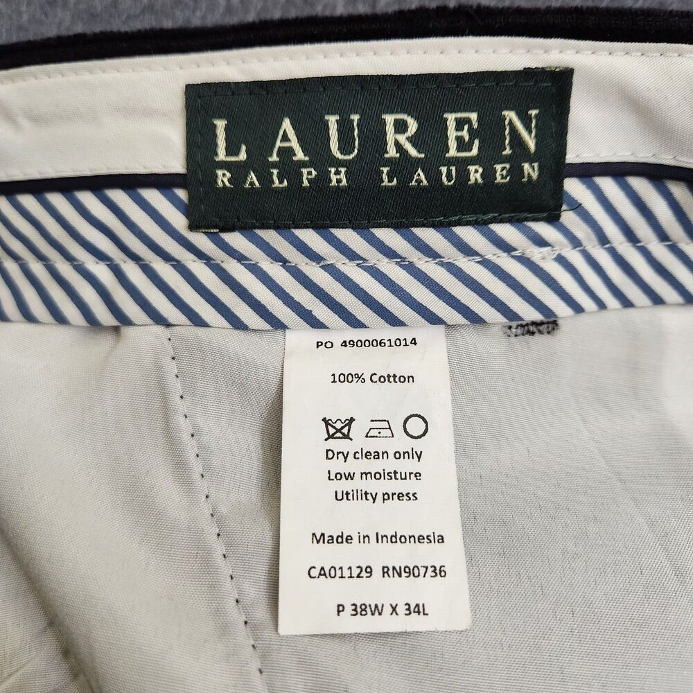 Lauren Ralph Lauren Men 38X34 Black Straight Leg Pleated Corduroy Pants - Picture 6 of 10